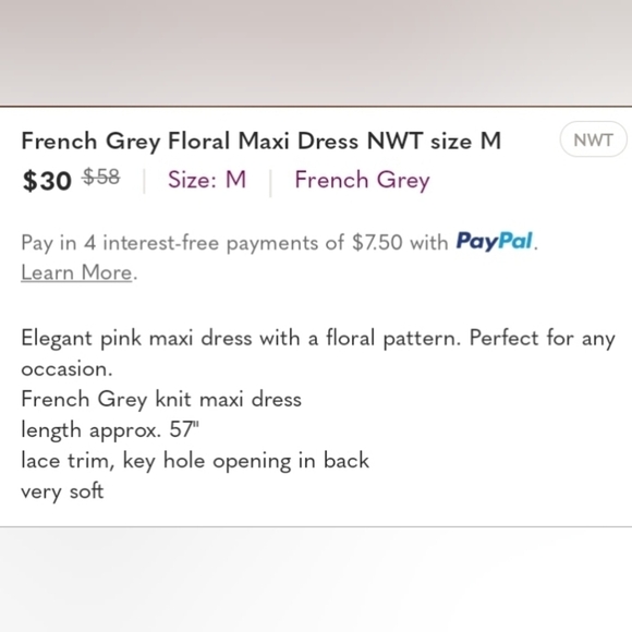 French Grey Floral Maxi Dress NWT size M - Picture 11 of 11